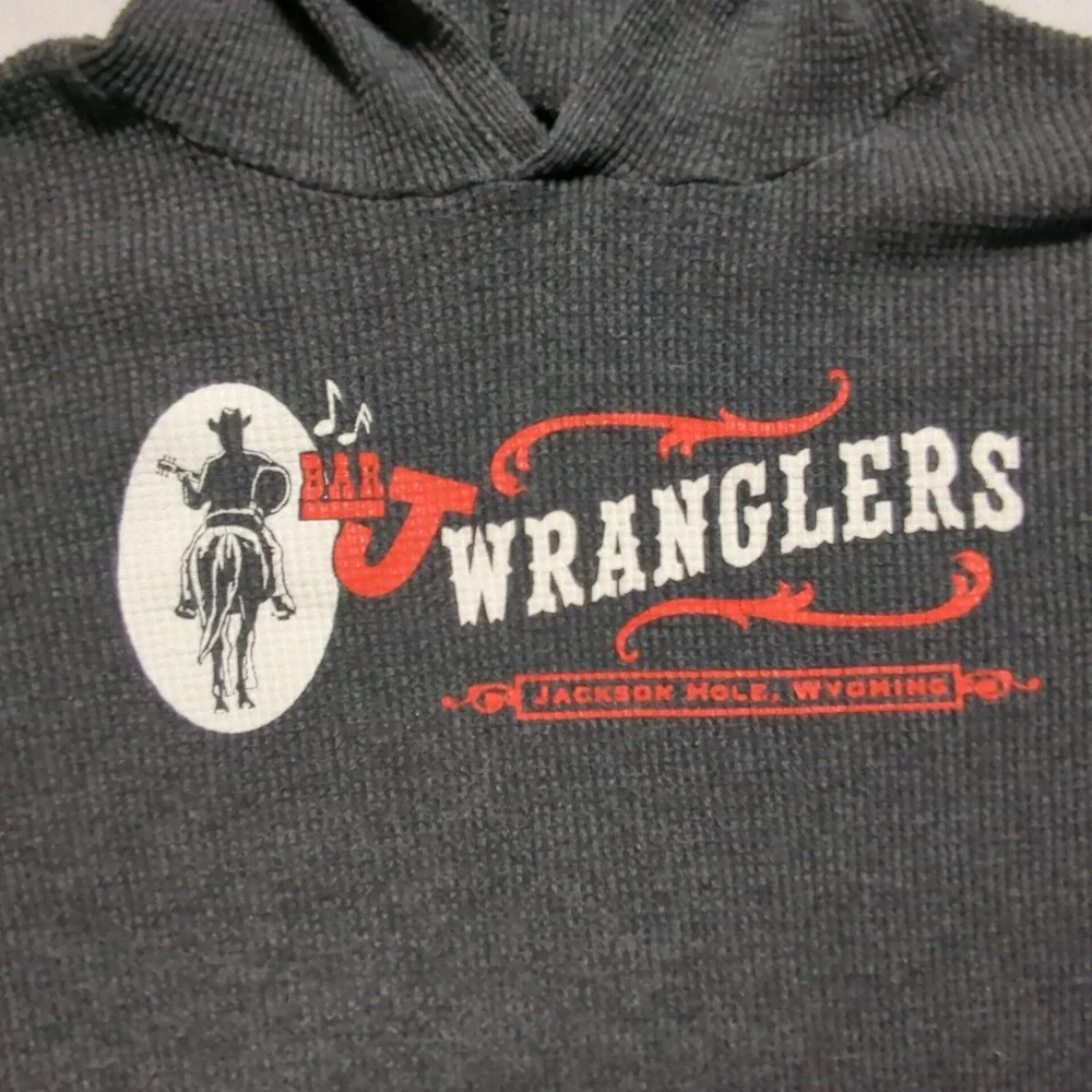 Bar J Wranglers Jackson Hole Wyoming‎ Thermal Hoodie Gray Waffle Knit Large USA